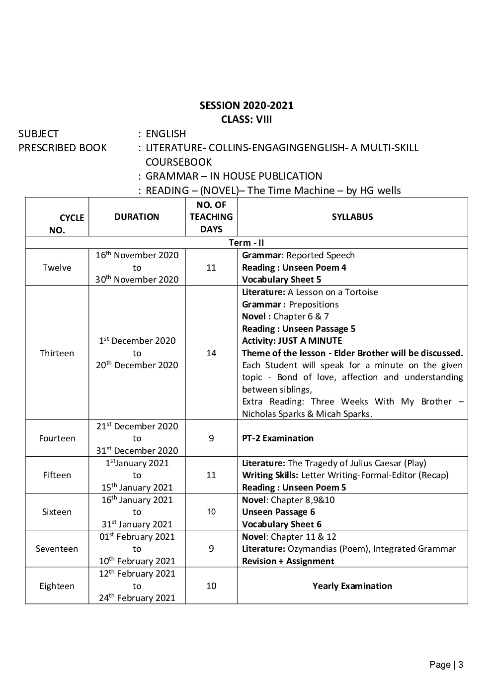 Class 8 Syllabus Planner 2020-2021 - Page 3