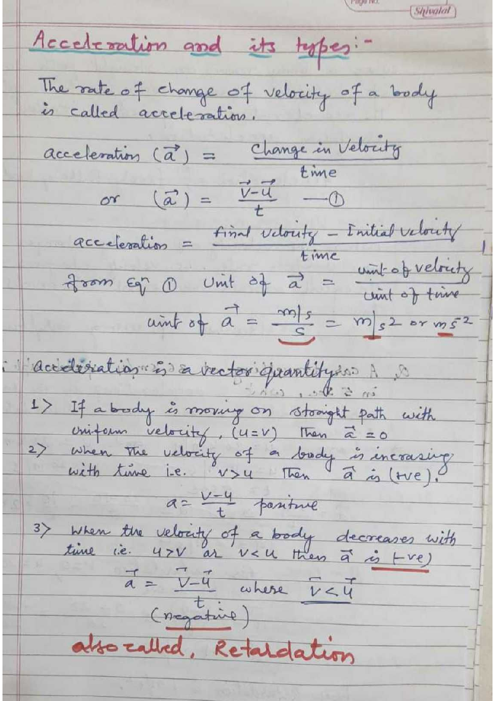 Hand Written Notes Acceleration And its types - Page 2