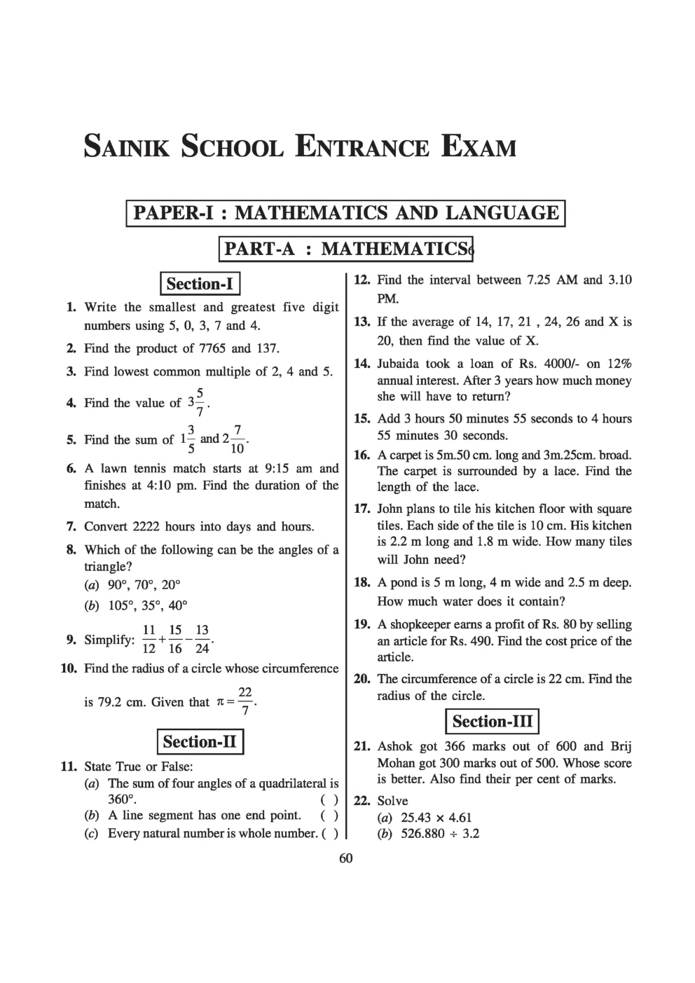 Sainik School Exam Model Paper 10 - Page 2