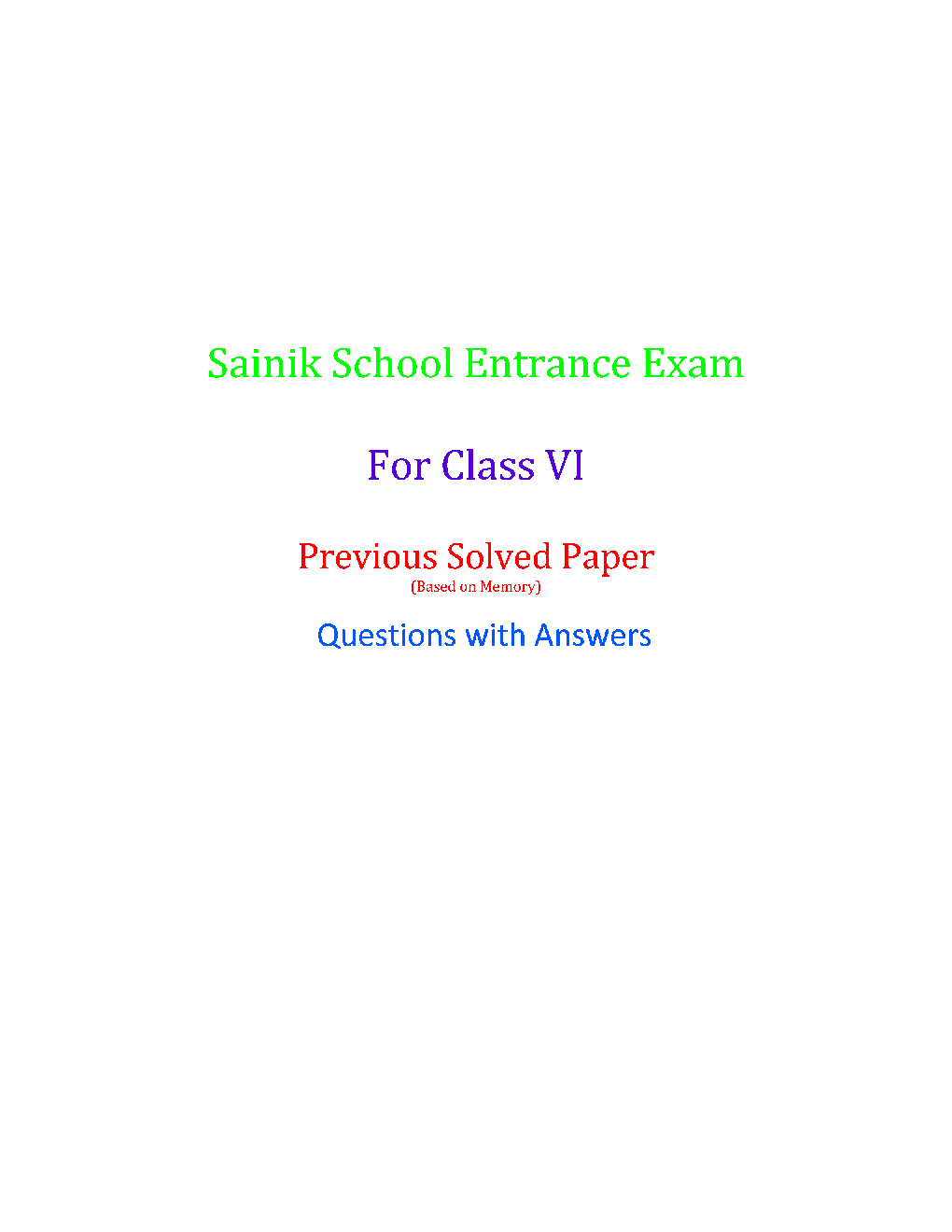 Sainik School Exam 2009 Year Paper With Answers - Page 2