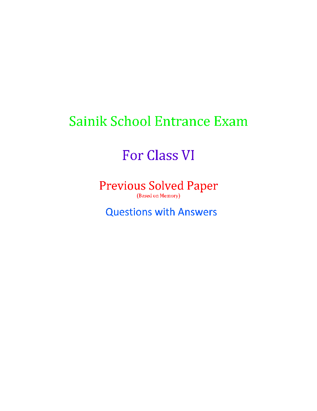 Sainik School Exam 2010 Year Paper With Answers - Page 2