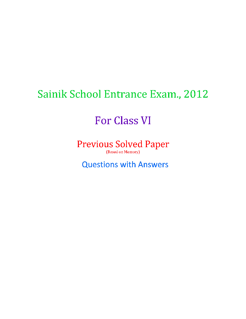 Sainik School Exam 2012 Year Paper With Answers - Page 2