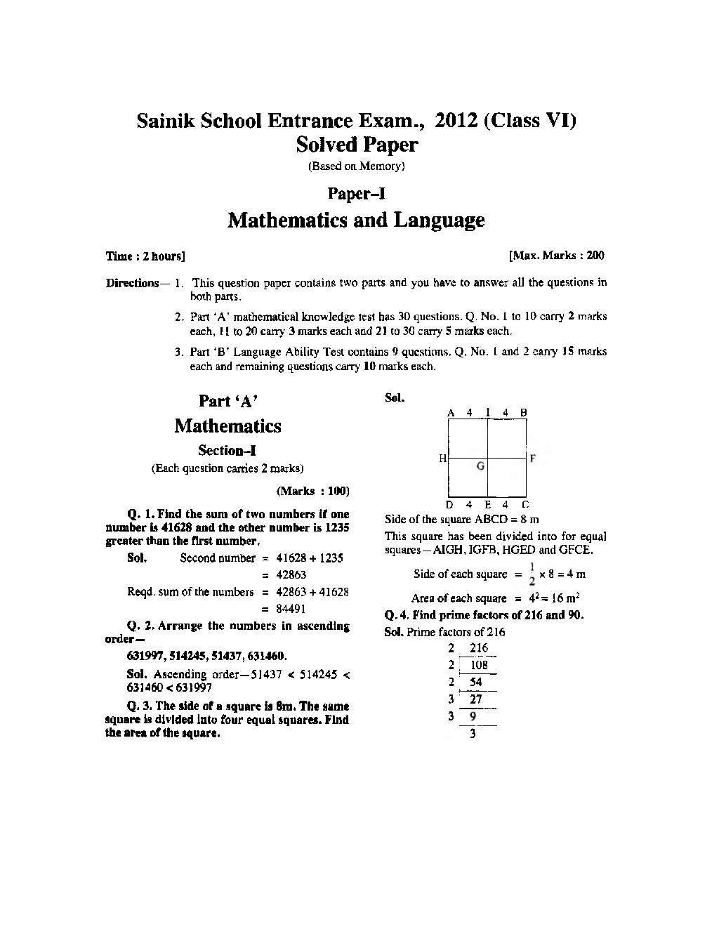 Sainik School Exam 2012 Year Paper With Answers - Page 3