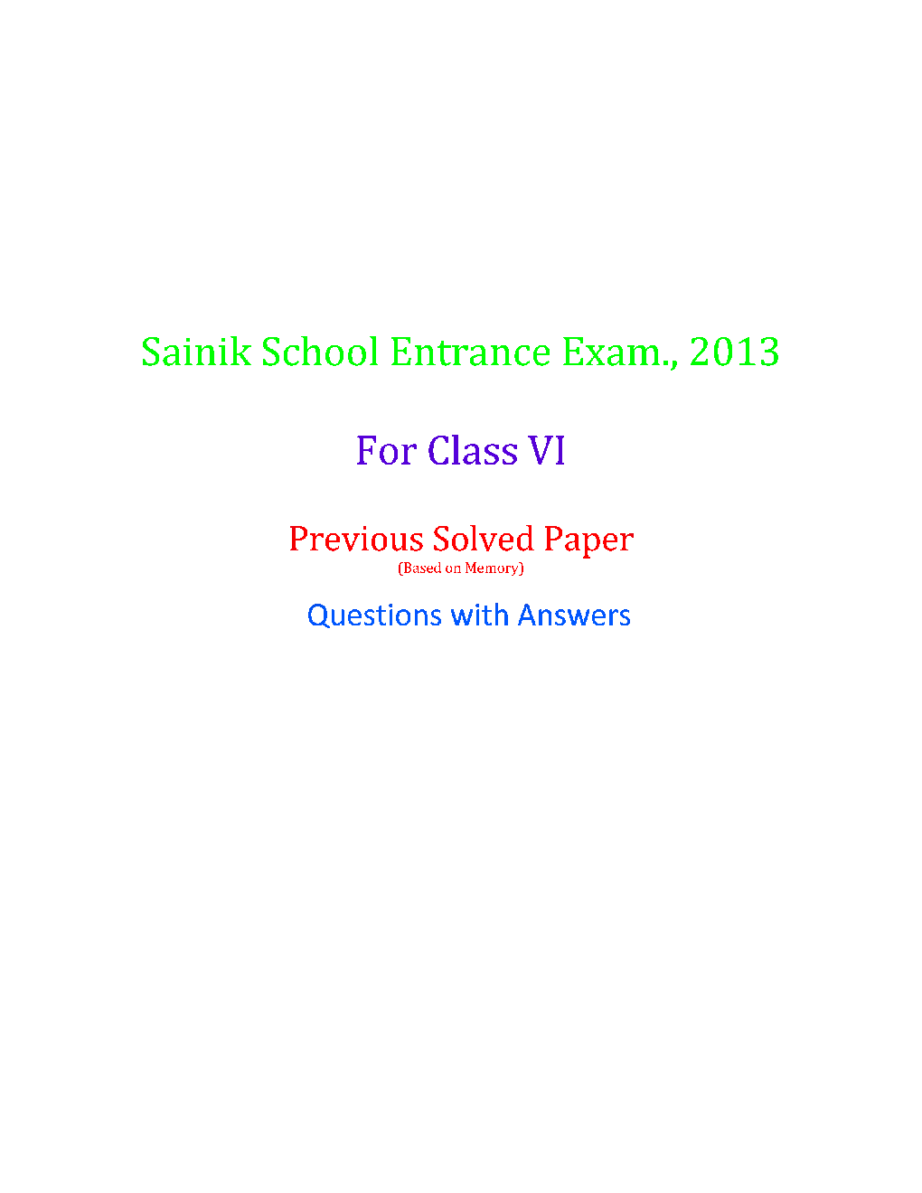 Sainik School Exam 2013 Year Paper With Answers - Page 2