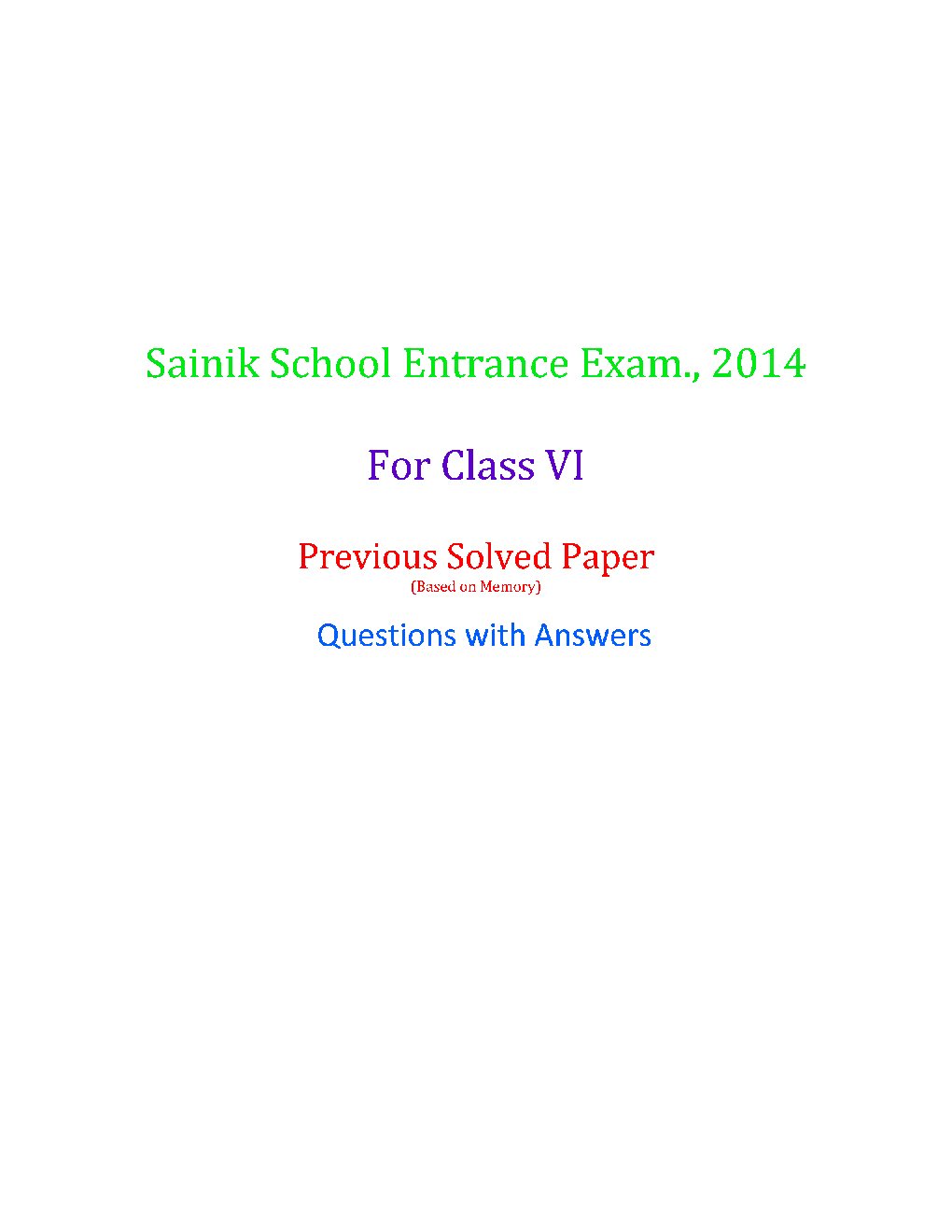 Sainik School Exam 2014 Year Paper With Answers - Page 2