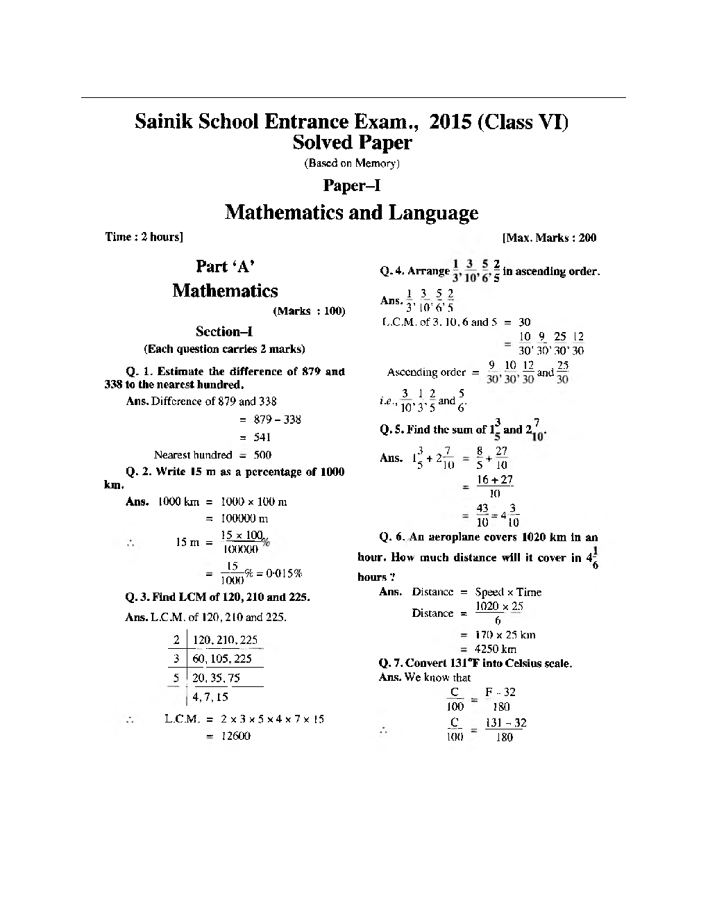 Sainik School Exam 2015 Year Paper With Answers - Page 3