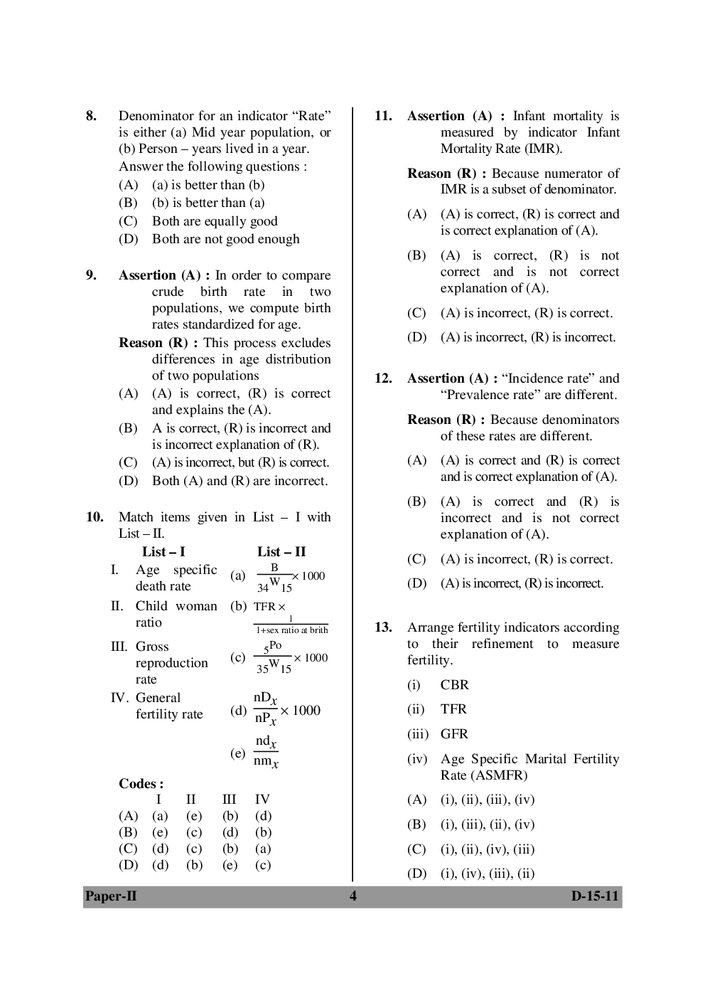 UGC NET Population Studies Question Papers June-December 2011 - Page 4
