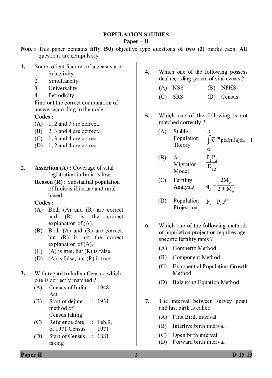 UGC NET Population Studies Question Papers June-December 2013 - Page 2