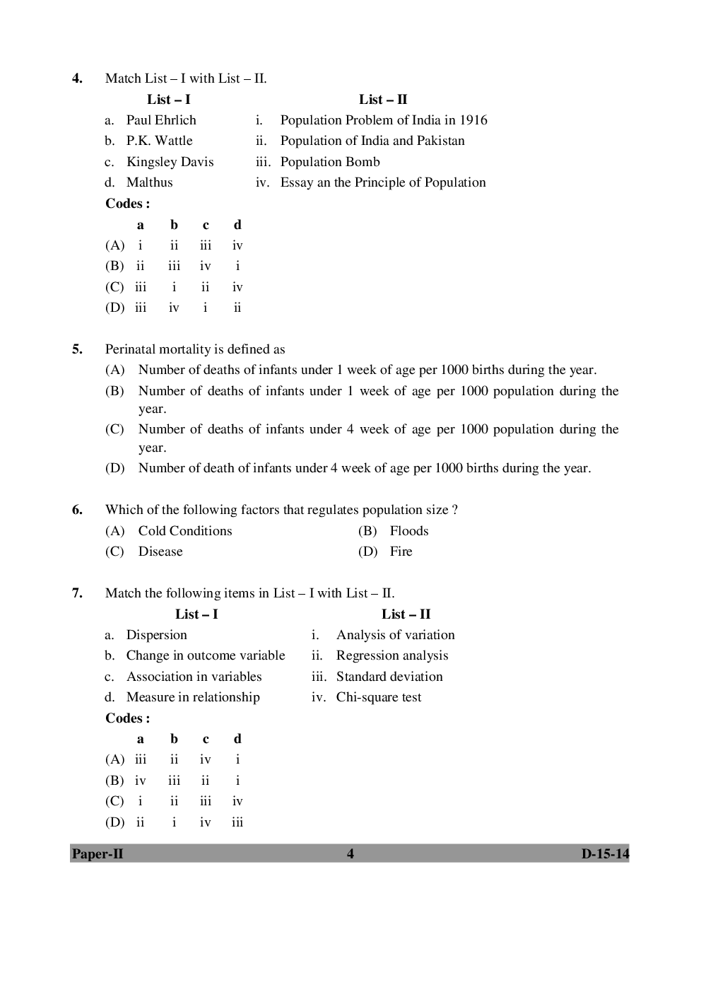 UGC NET Population Studies Question Papers June-December 2014 - Page 4