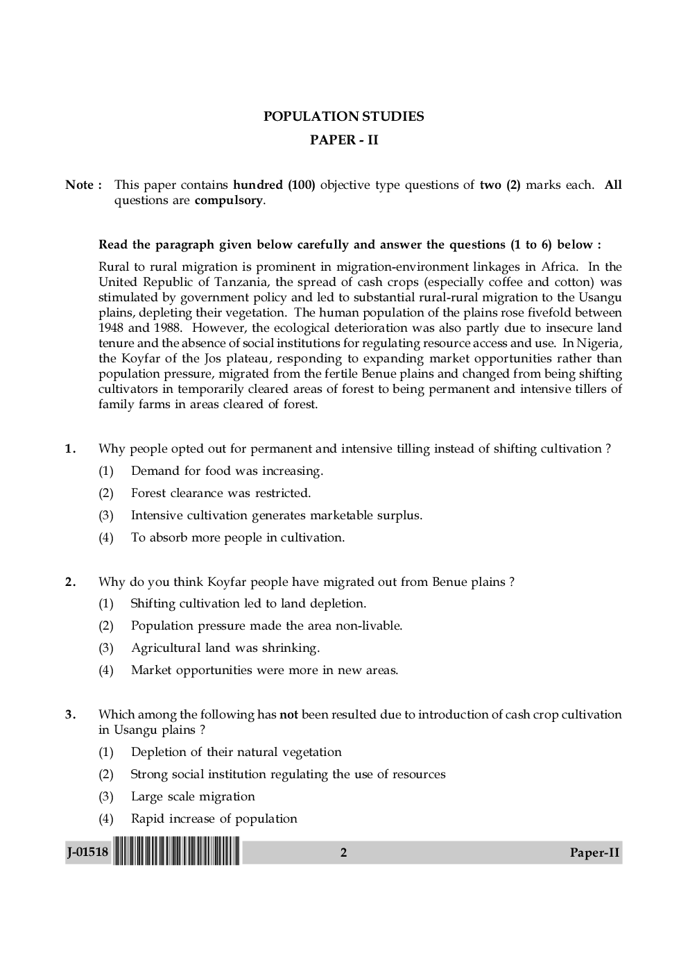 UGC NET Population Studies Question Papers 2018 - Page 2