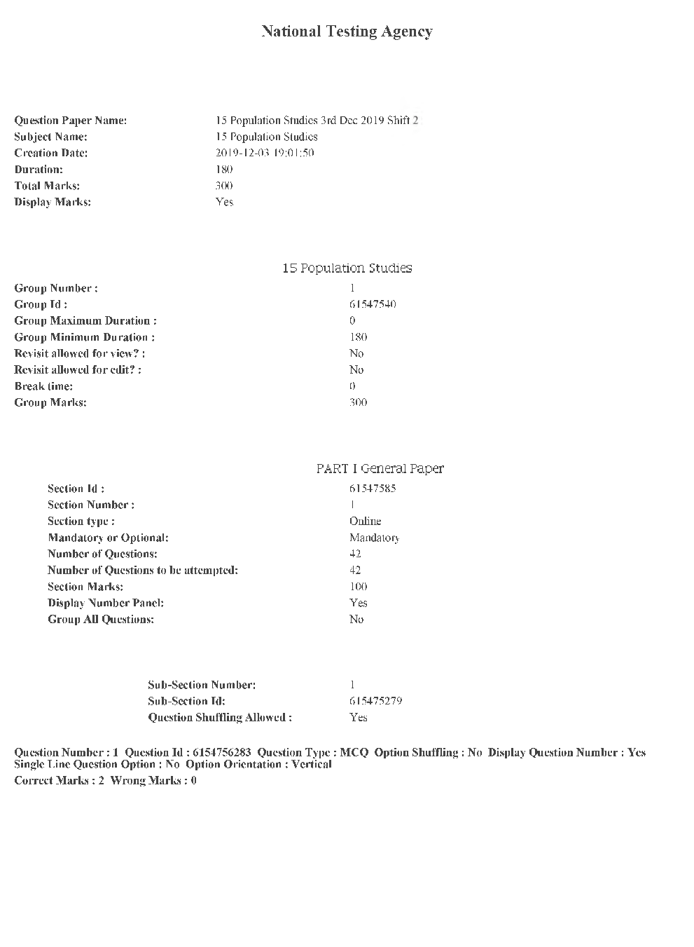 UGC NET Population Studies Question Papers June-December 2019 - Page 2