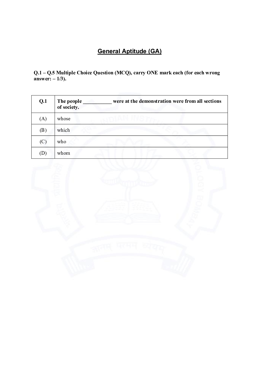 GATE 2021 Previous Year Question Paper with Answer Key For Agricultural Engineering - Page 1