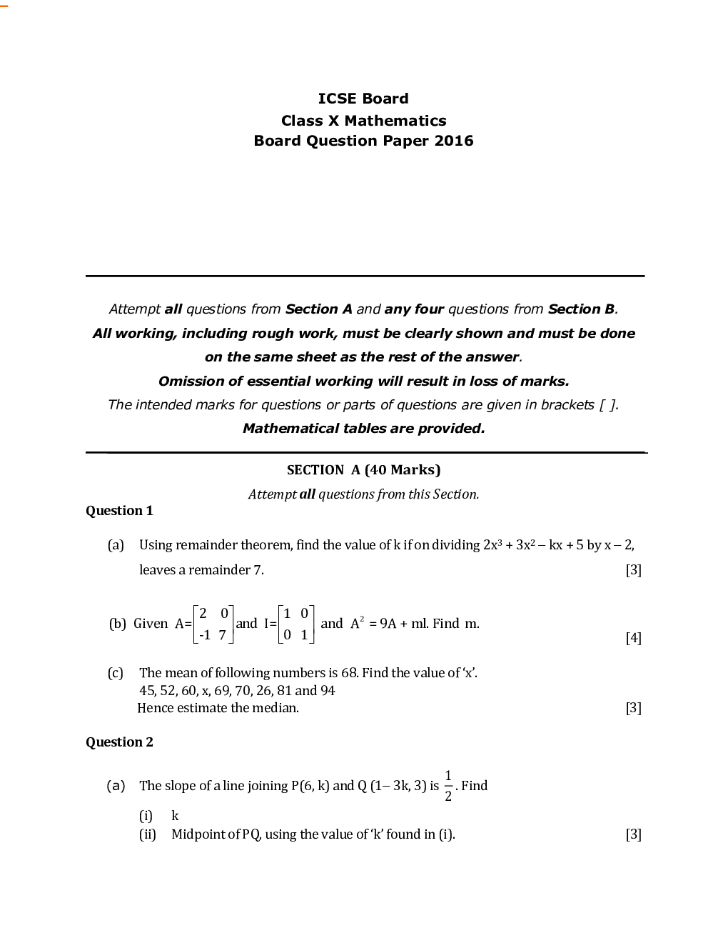 ICSE Class-10th Previous Year Question papers Mathematics 2016 - Page 2