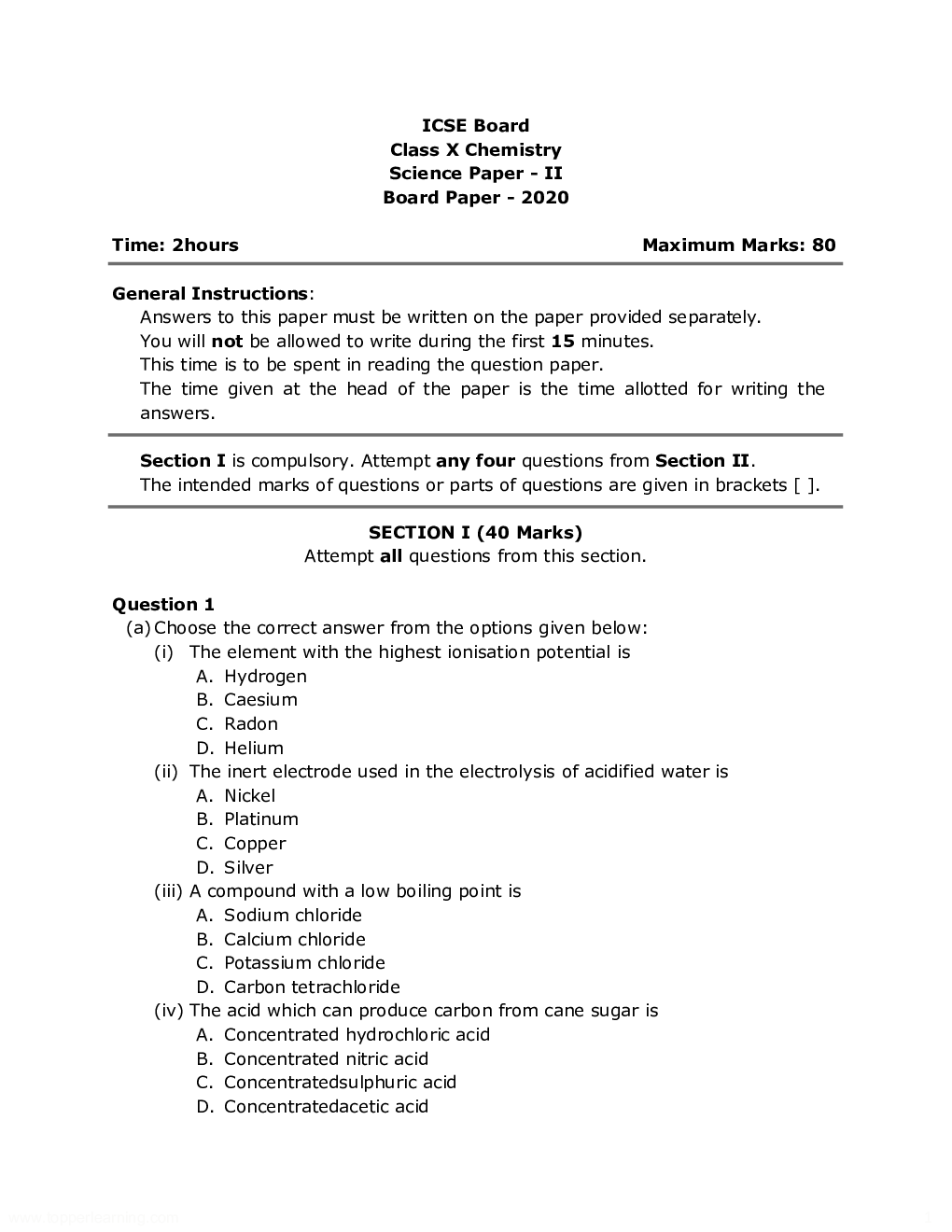 ICSE Class-10th Previous Year Question papers Chemistry 2020 - Page 2