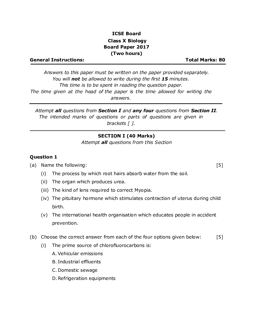 ICSE Class-10th Previous Year Question papers Biology 2017 - Page 2