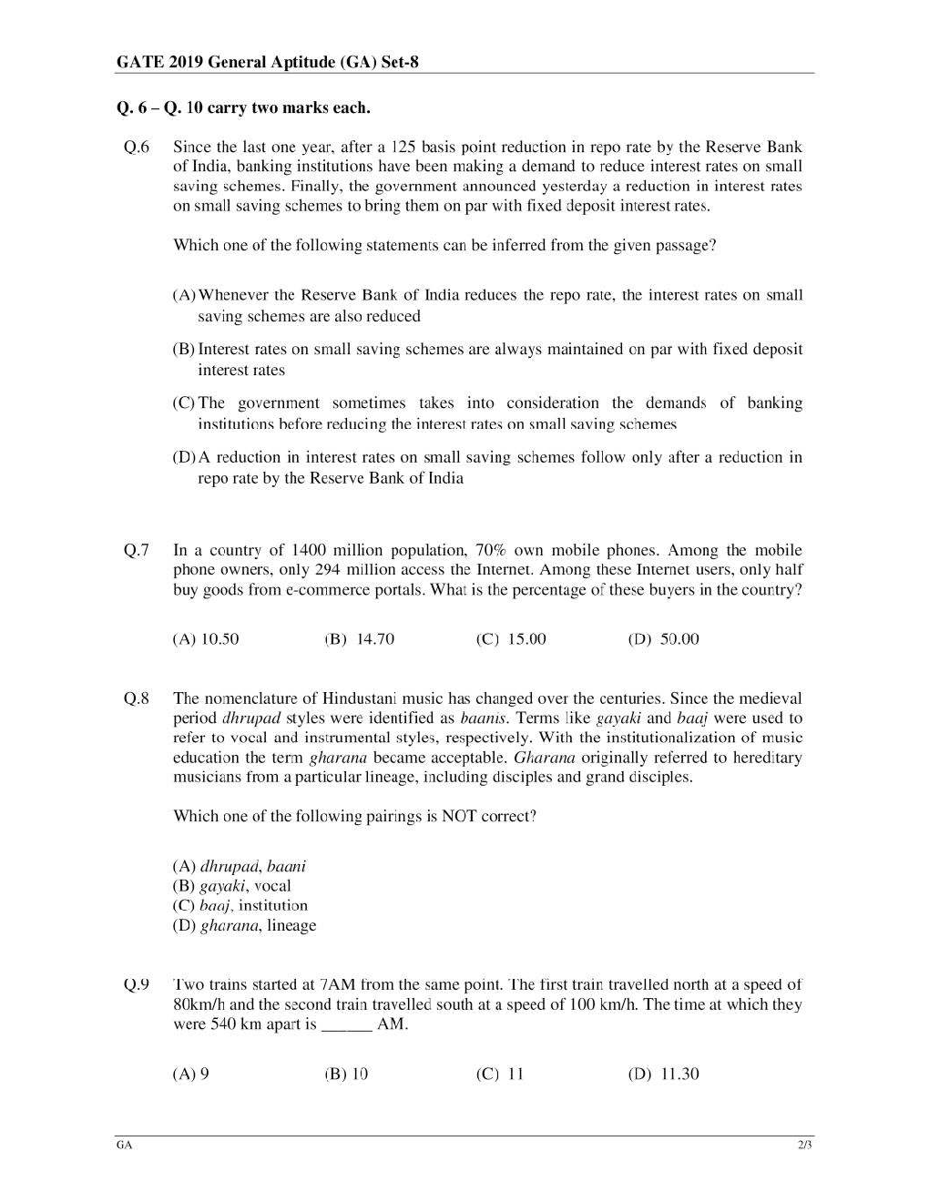GATE Previous Year Question Paper Physics 2019 - Page 3
