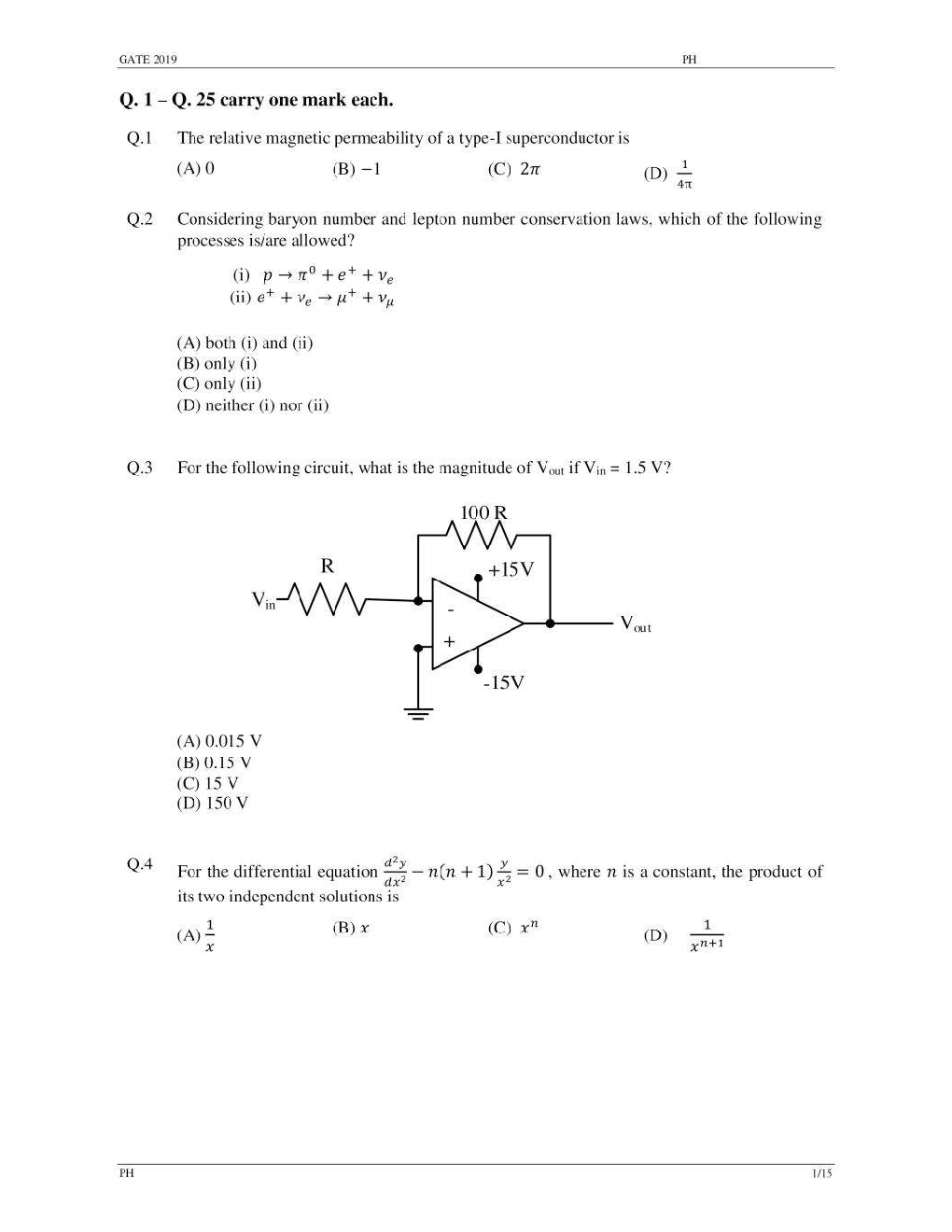 GATE Previous Year Question Paper Physics 2019 - Page 5