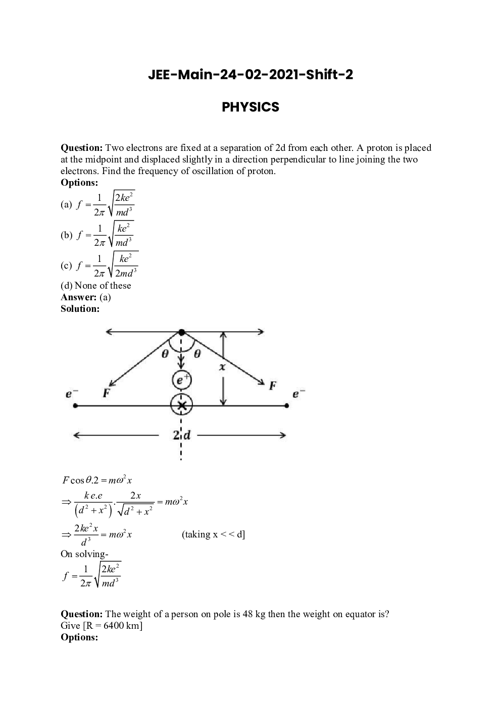 JEE Main 2021 Previous Year Question Paper with Solutions (Session-1, Shift-2  24 February) - Page 2