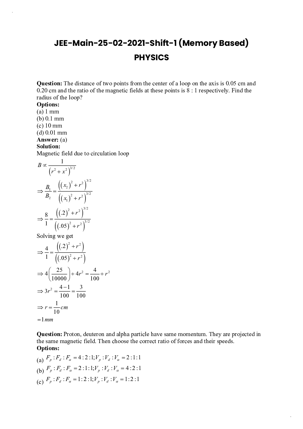 JEE Main 2021 Previous Year Question Paper with Solutions (Session-1, Shift-1  25 February) - Page 2