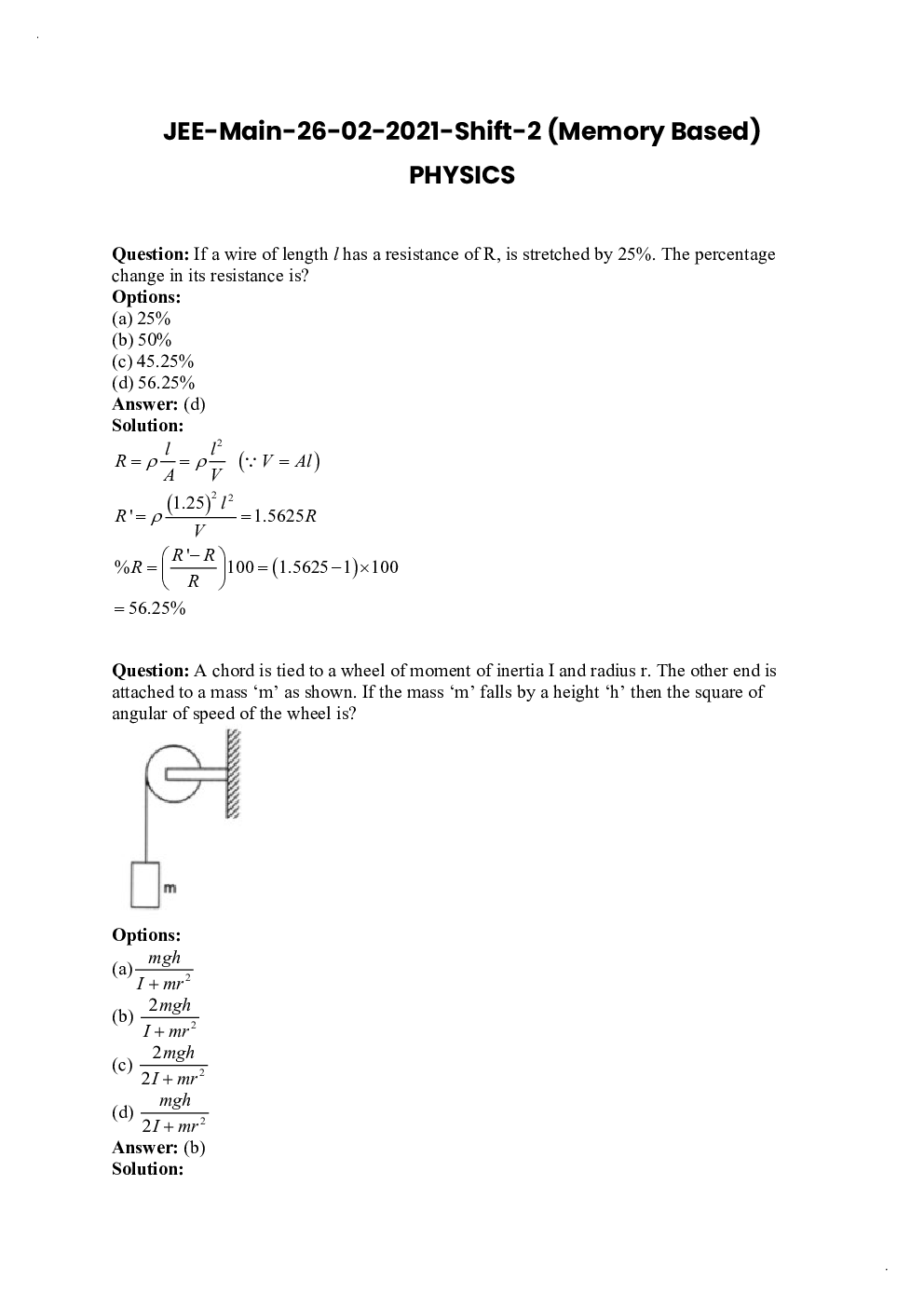JEE Main 2021 Previous Year Question Paper with Solutions (Session-1, Shift-2  26 February) - Page 2