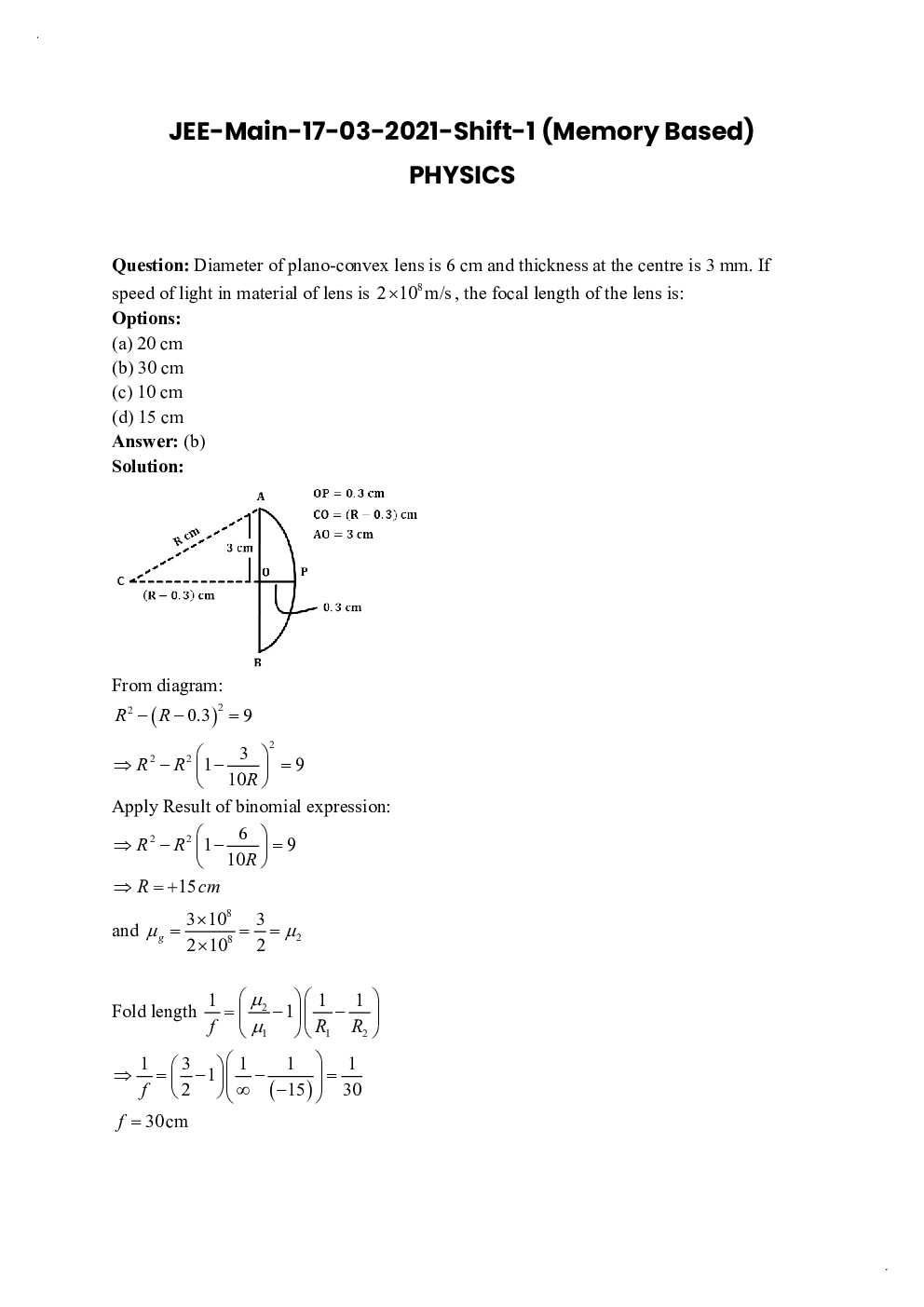 JEE Main 2021 Previous Year Question Paper with Solutions (Session-2, Shift-1  17 March) - Page 2