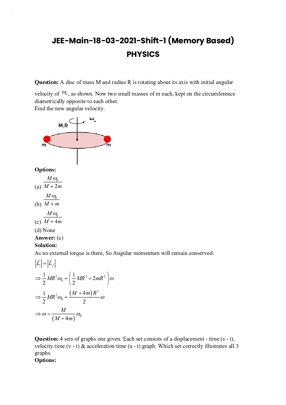 JEE Main 2021 Previous Year Question Paper with Solutions (Session-2, Shift-1  18 March) - Page 2