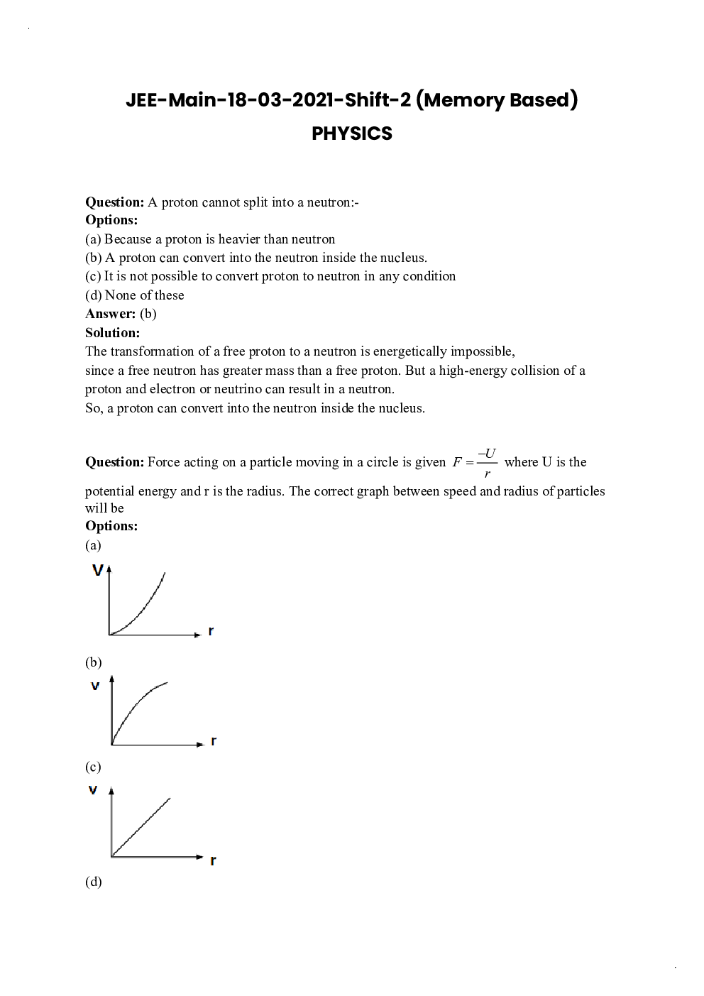 JEE Main 2021 Previous Year Question Paper with Solutions (Session-2, Shift-2  18 March) - Page 2