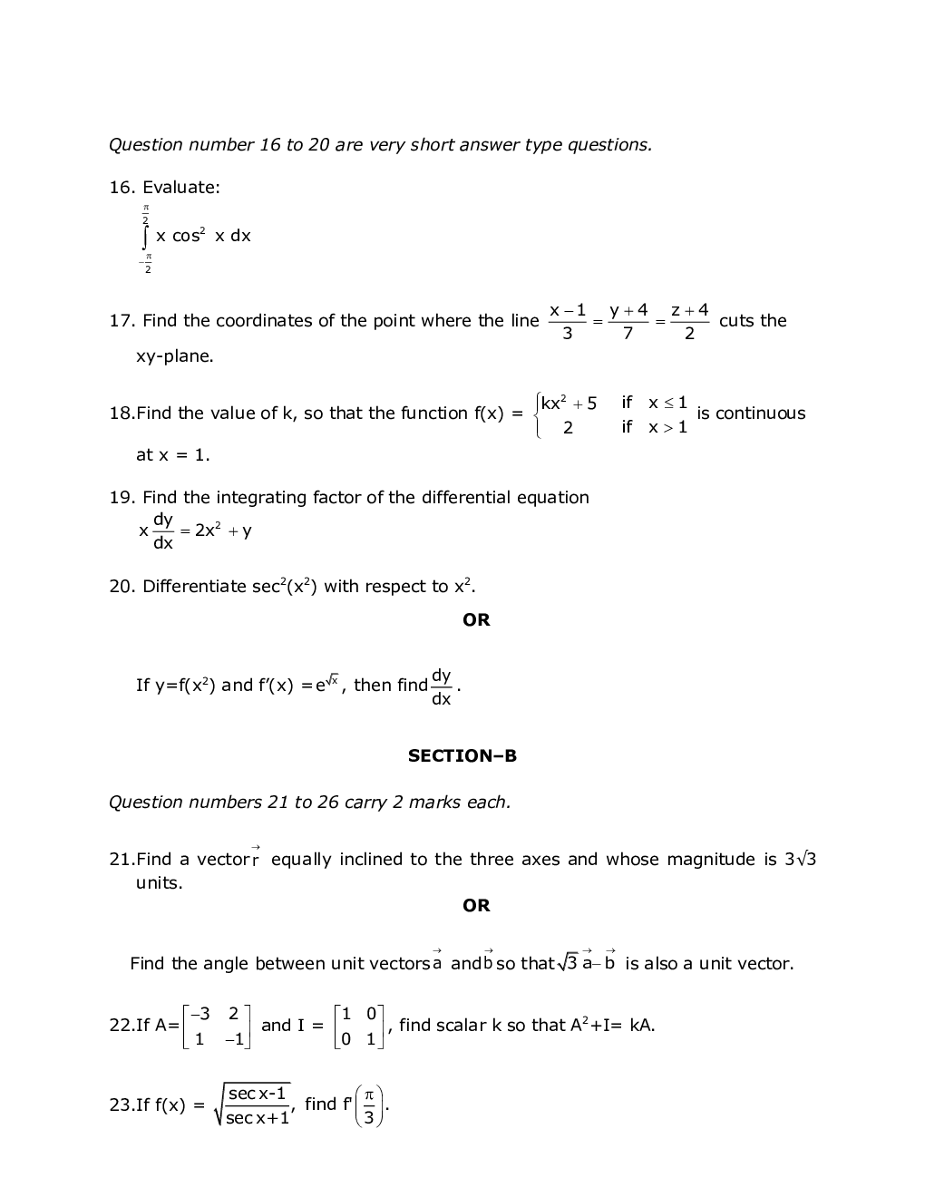 Mathematics Class-12th Question Paper With Solutions - 2020 - Page 5