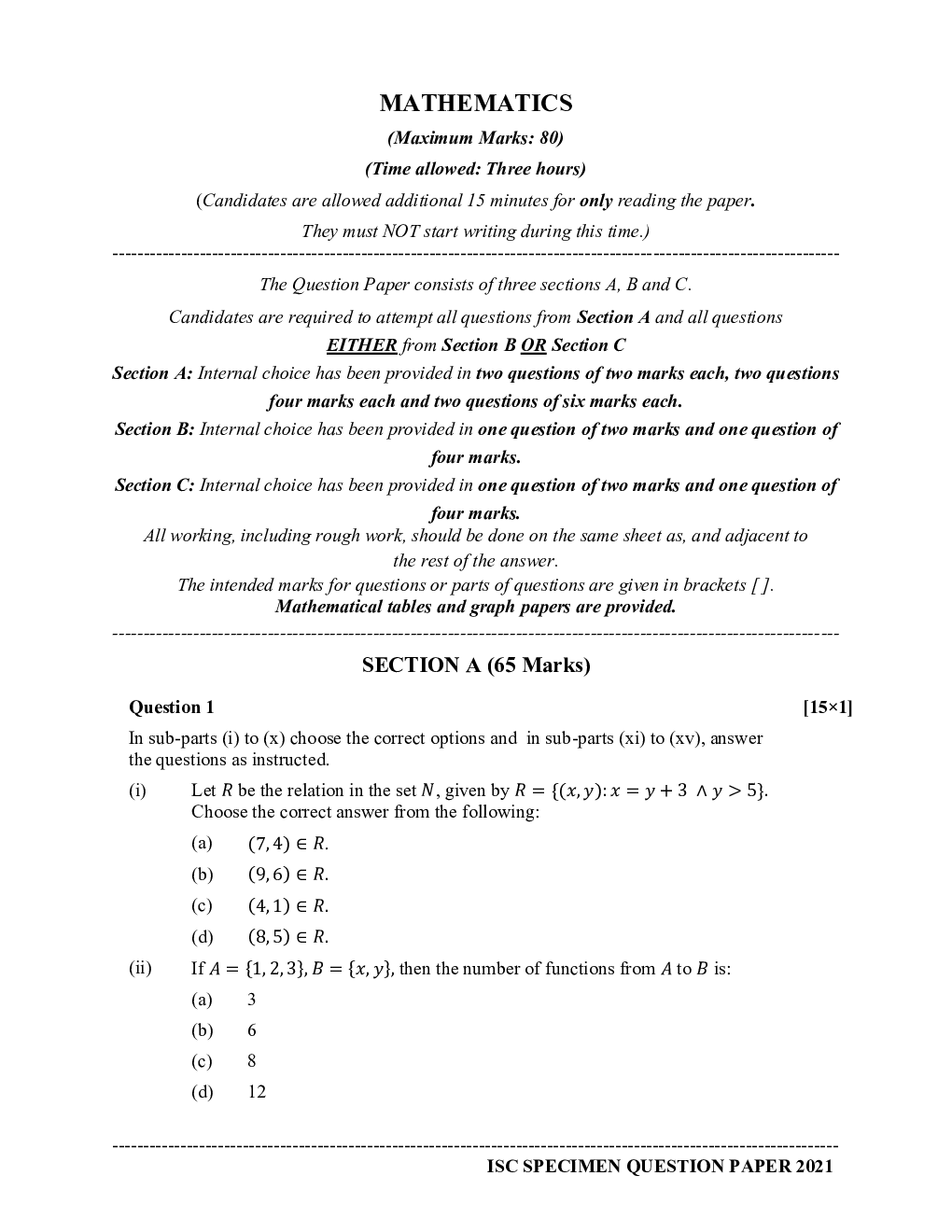 ISC Sample Paper For Class 12 Mathematics 2021 - Page 2