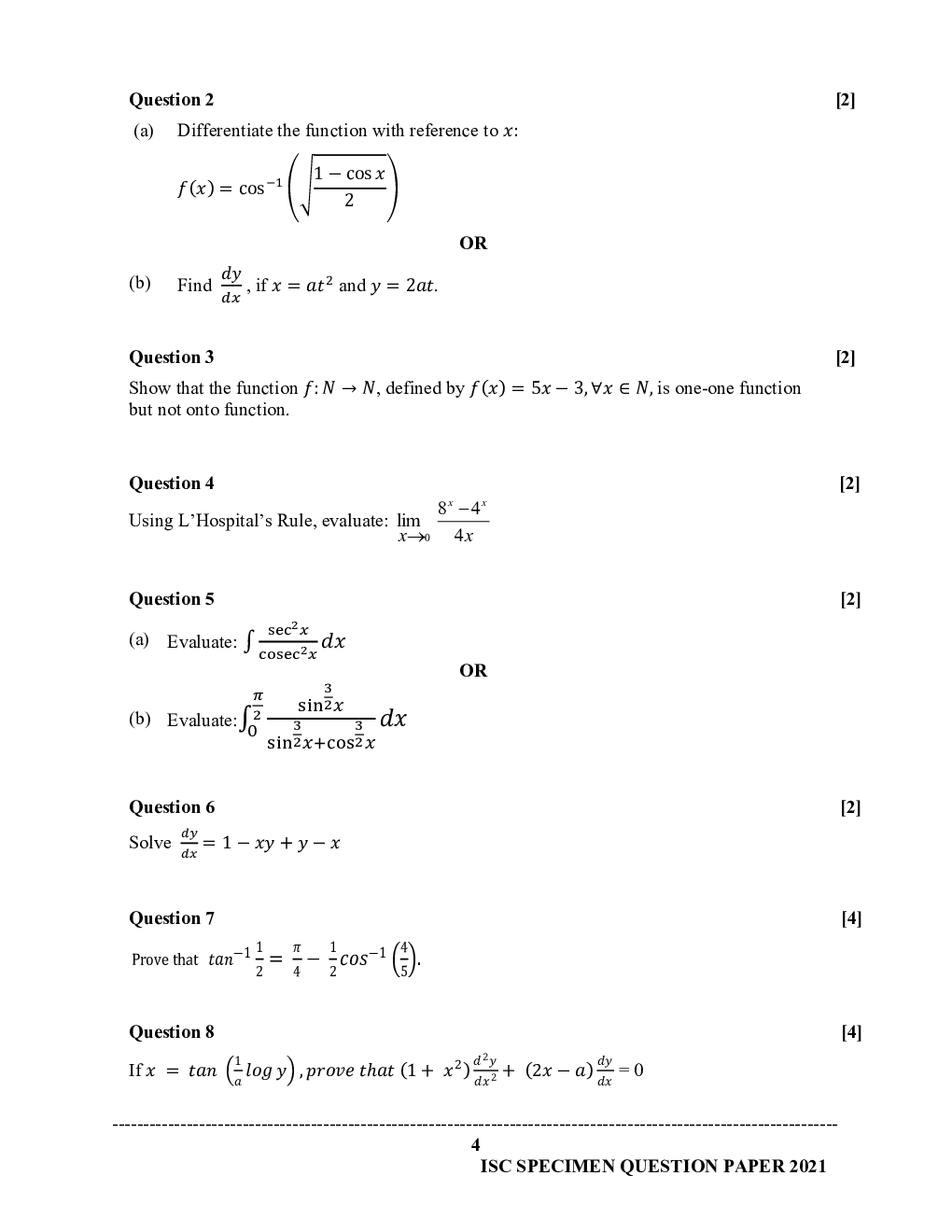 ISC Sample Paper For Class 12 Mathematics 2021 - Page 5