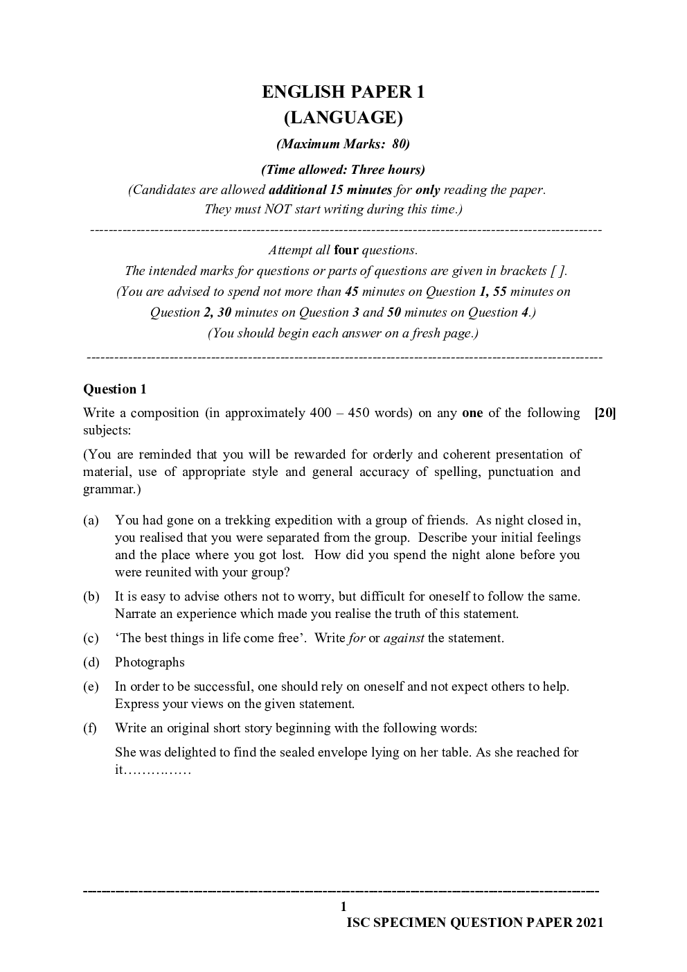 ISC Sample Paper For Class 12 English Paper 1 (Language) 2021 - Page 2