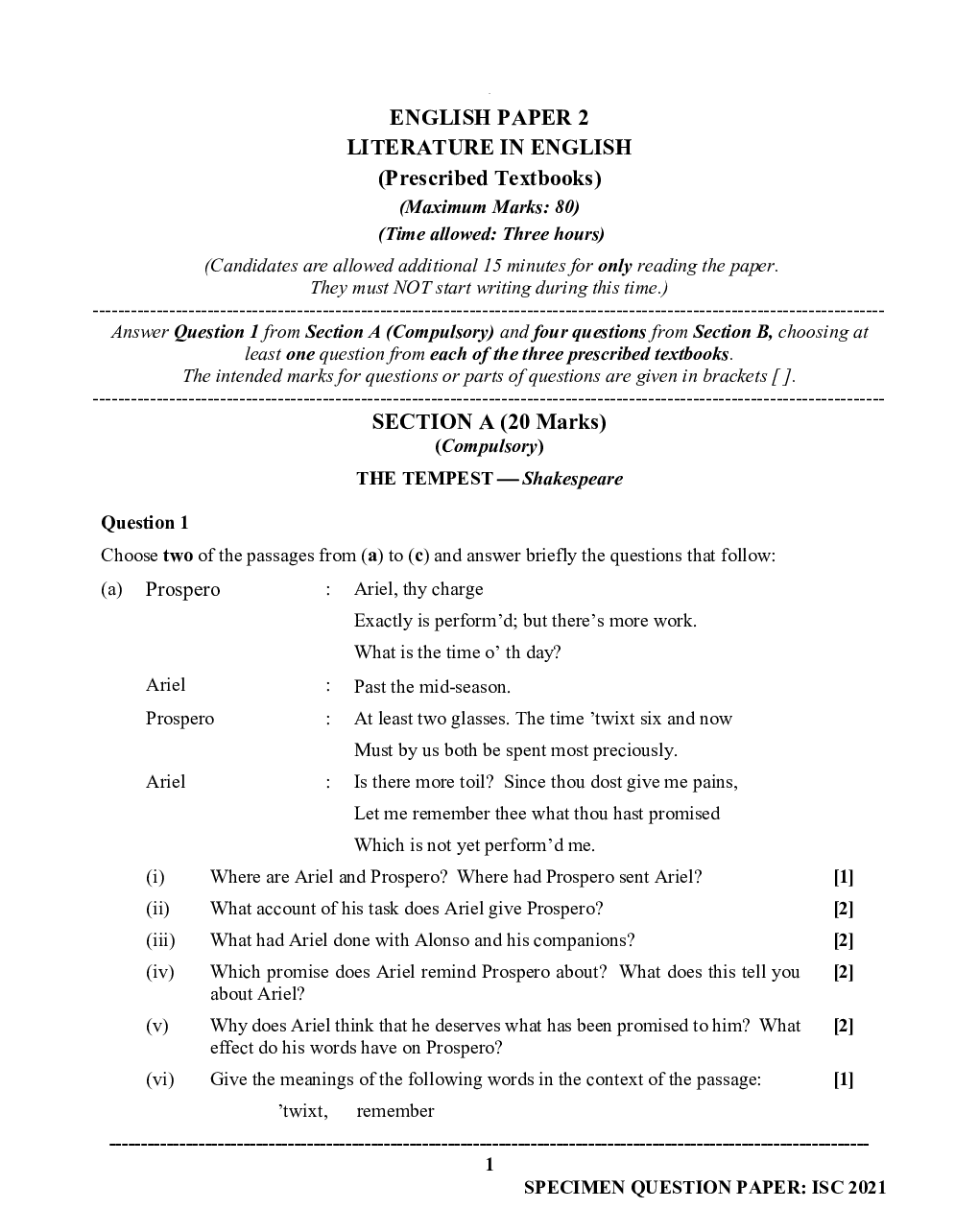 ISC Sample Paper For Class 12 English Paper 2 Literature In English 2021 - Page 2