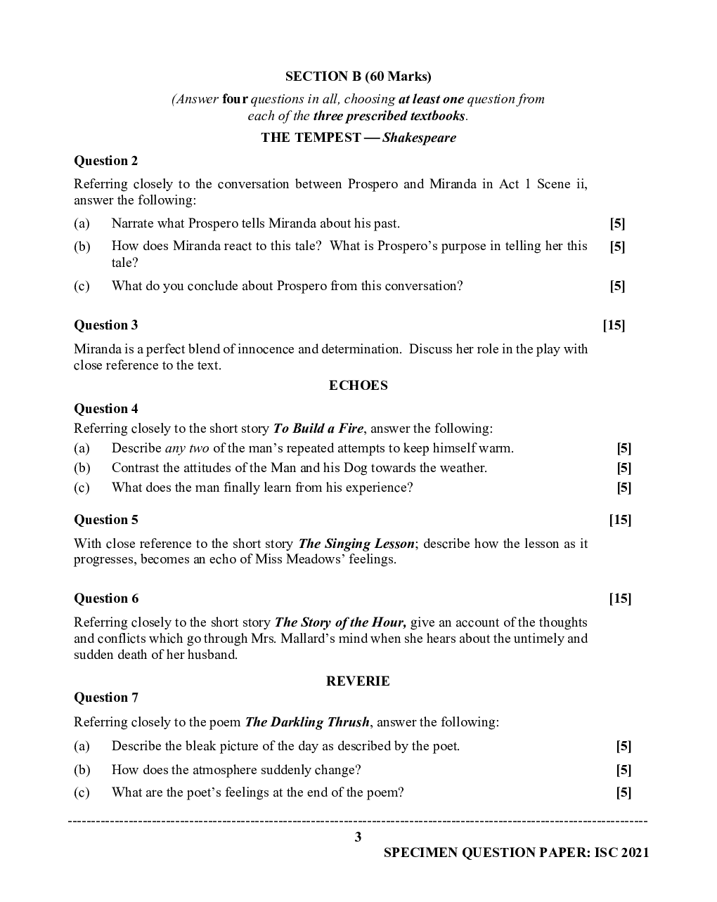 ISC Sample Paper For Class 12 English Paper 2 Literature In English 2021 - Page 4