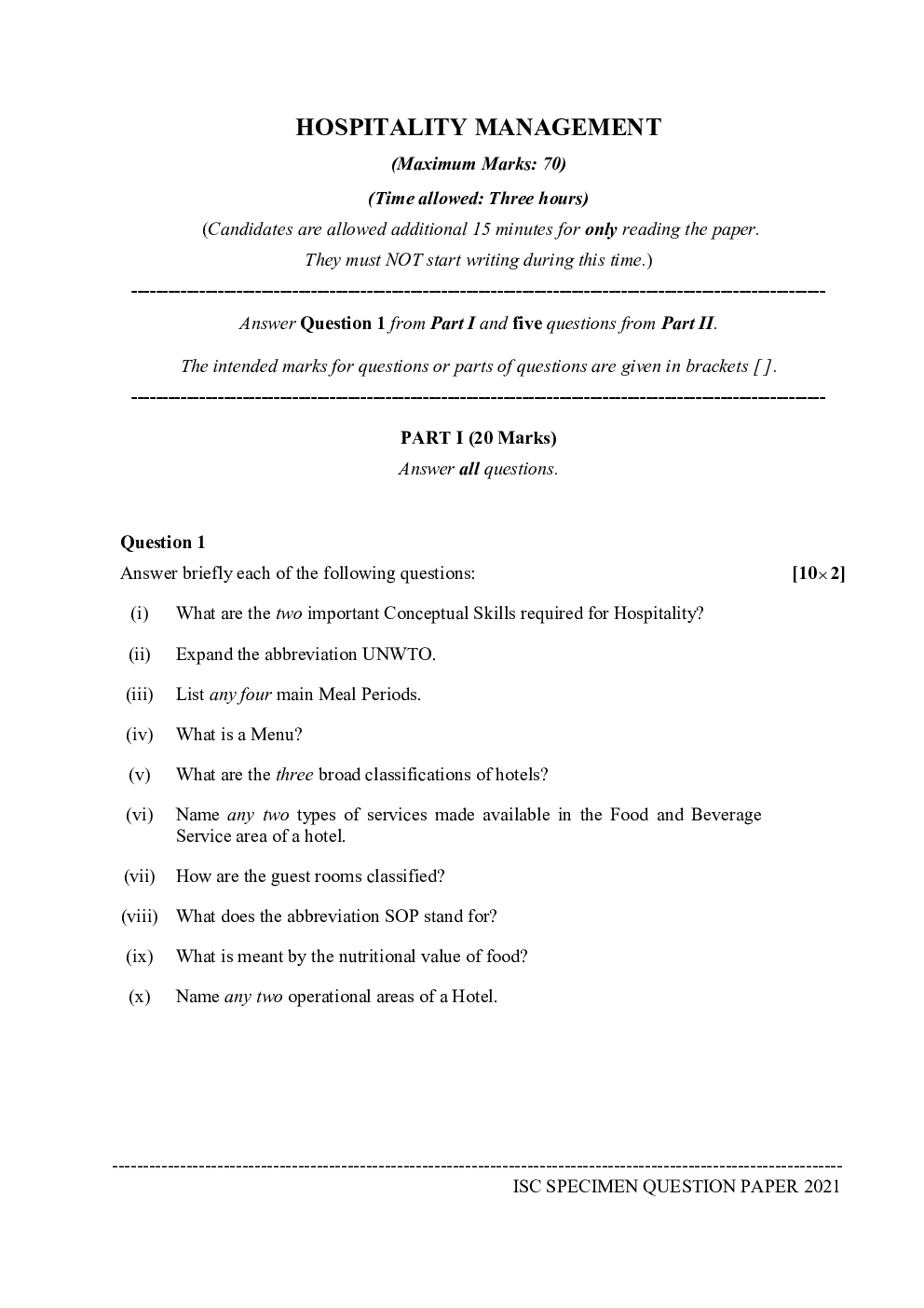 ISC Sample Paper For Class 12 Hospitality  Management 2021 - Page 2