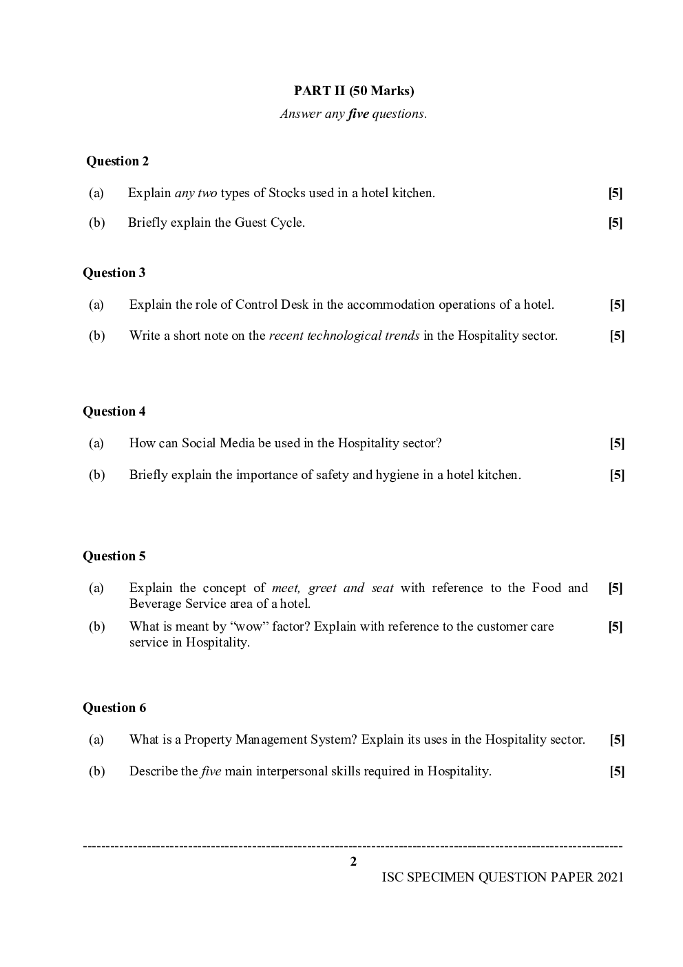 ISC Sample Paper For Class 12 Hospitality  Management 2021 - Page 3