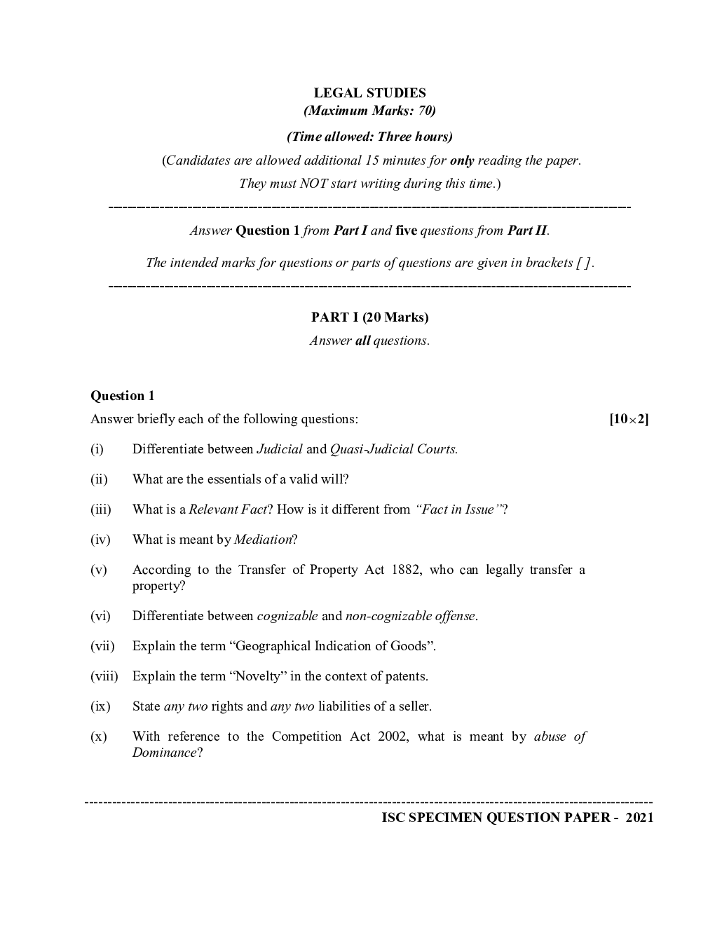 ISC Sample Paper For Class 12 Legal Studies 2021 - Page 2