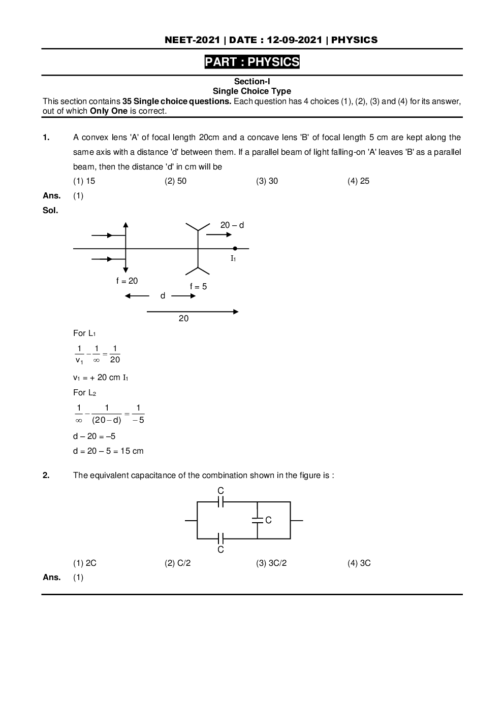NEET Previous Year Question Paper With Solutions 2021 (Code N2) - Page 3