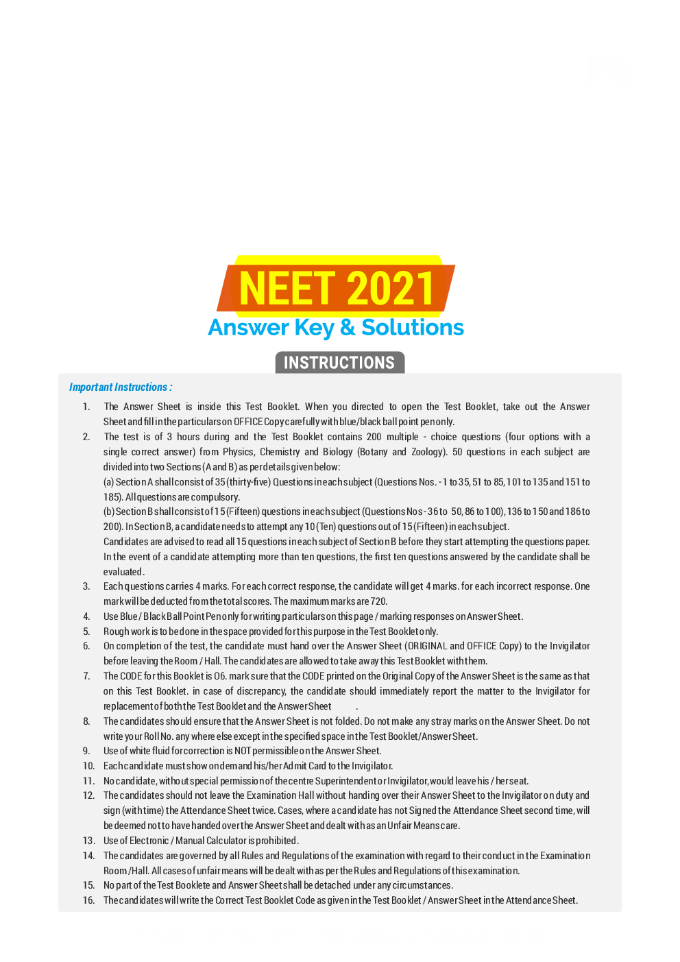 NEET Previous Year Question Paper With Answer 2021 (Code P6) - Page 2