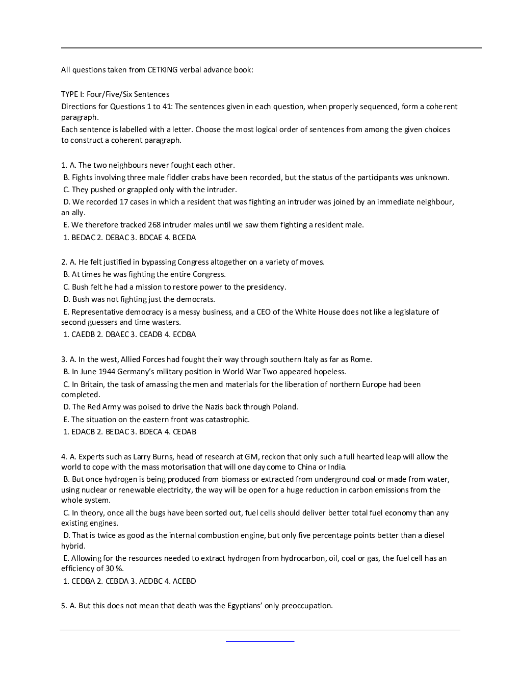 CAT Verbal Reasoning Jumbled-Paragraphs Question Bank - Page 3