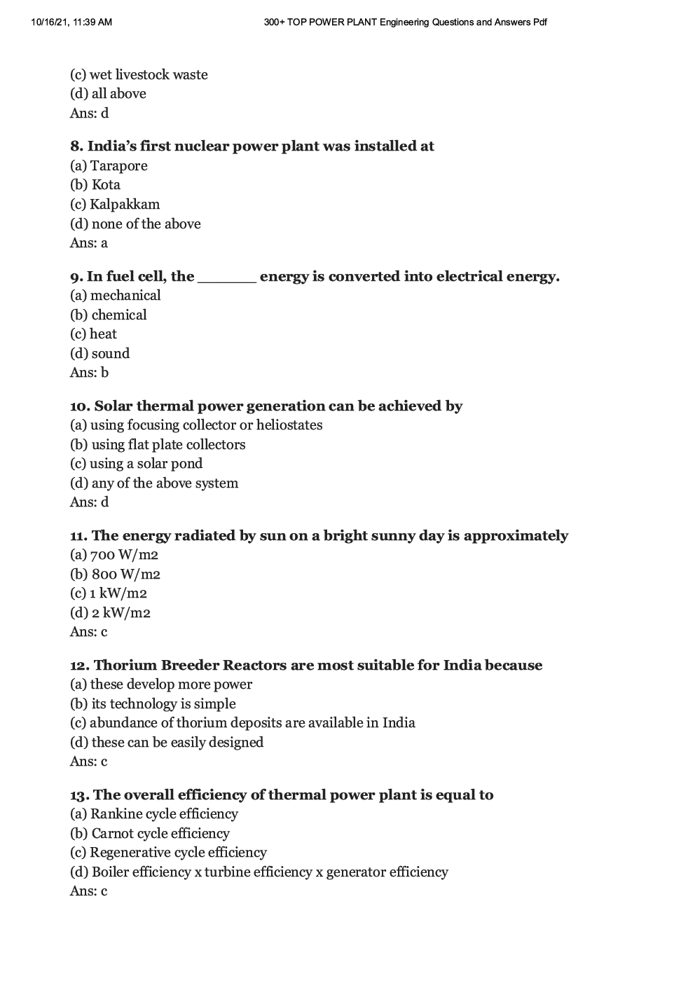 Power Plant Engineering MCQs - Page 3
