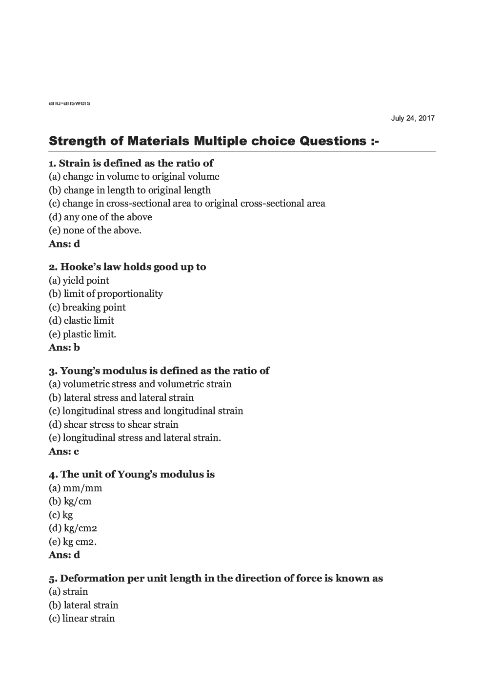 Strength Of Materials MCQs - Page 2