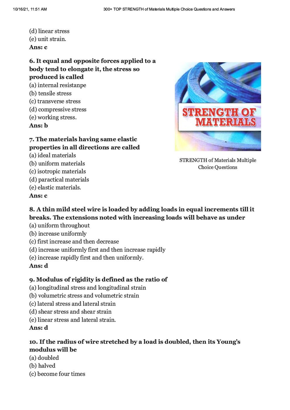 Strength Of Materials MCQs - Page 3