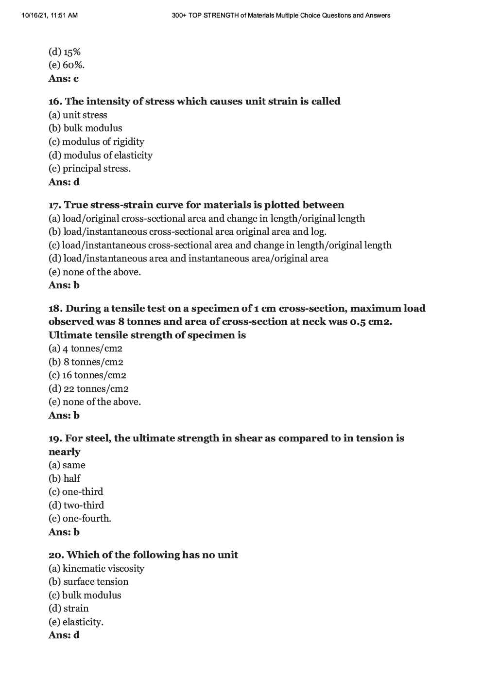Strength Of Materials MCQs - Page 5