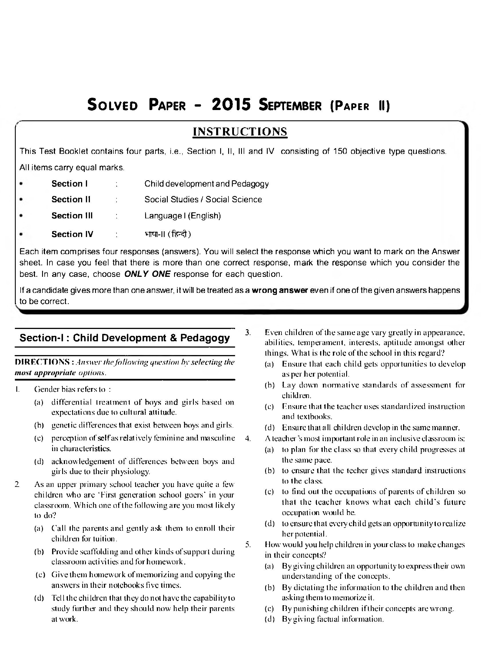CTET Paper-II Practice Paper - Page 2