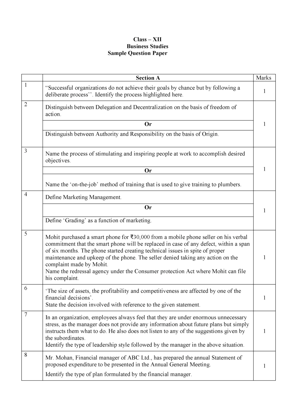 CBSE Class-12th Business Studies Term-II 6 Year Sample Paper - Page 3