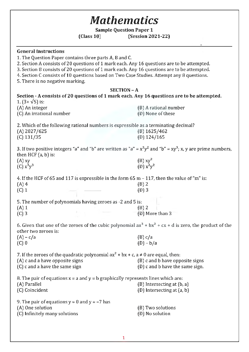 CBSE Class-10th Maths Term-II Sample Paper - Page 3