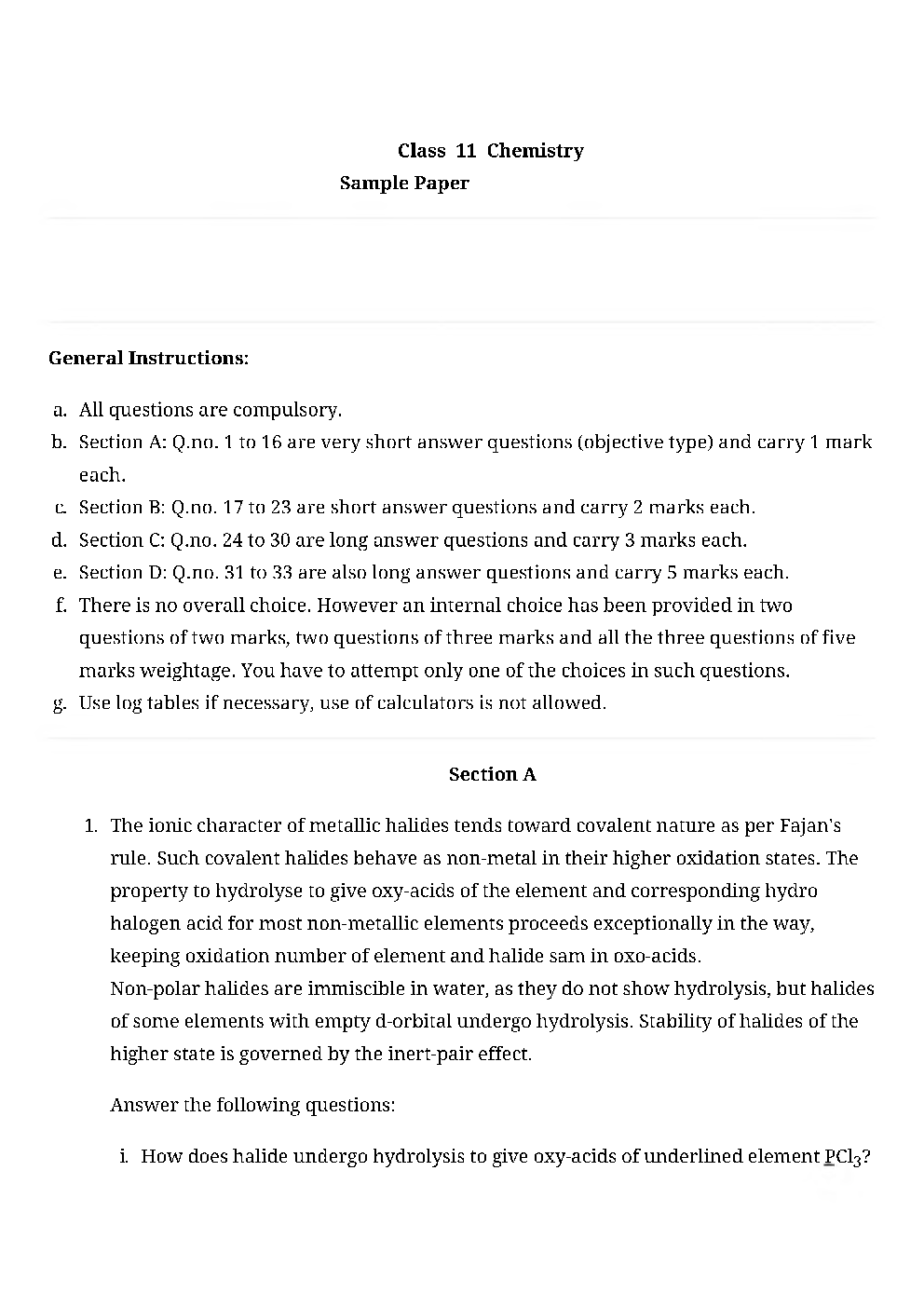 CBSE Class-11th Chemistry Term-II Sample Paper - Page 3