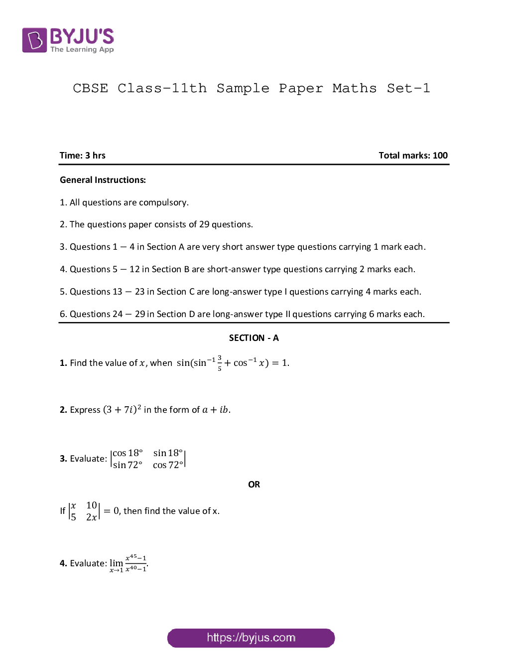 CBSE Class-11th Maths Term-II Sample Paper With Solutions - Page 3