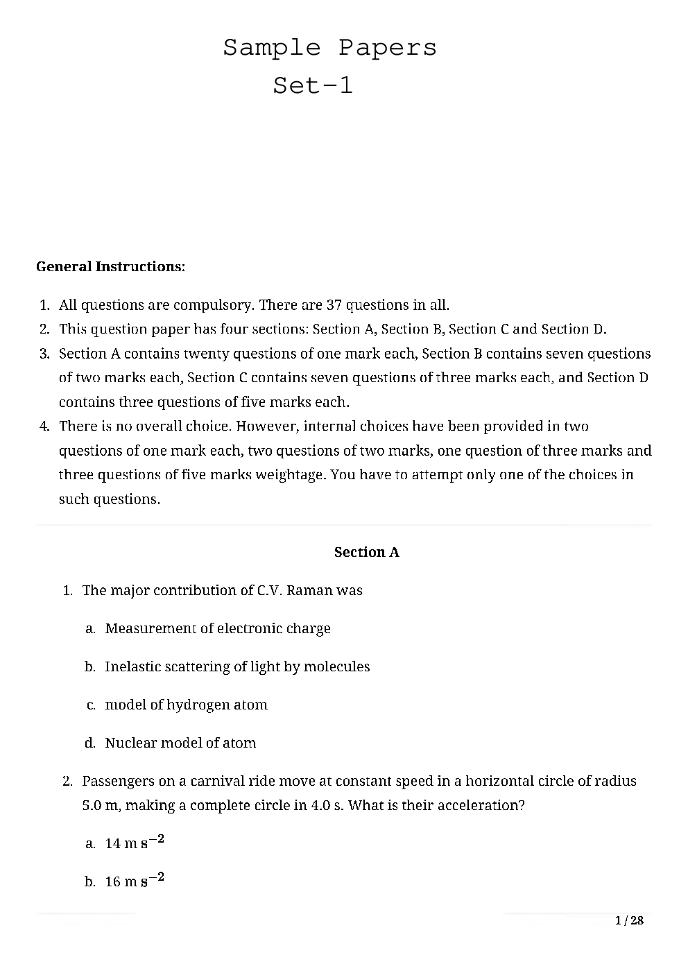 CBSE Class-11th Physics Term-II Sample Paper - Page 3