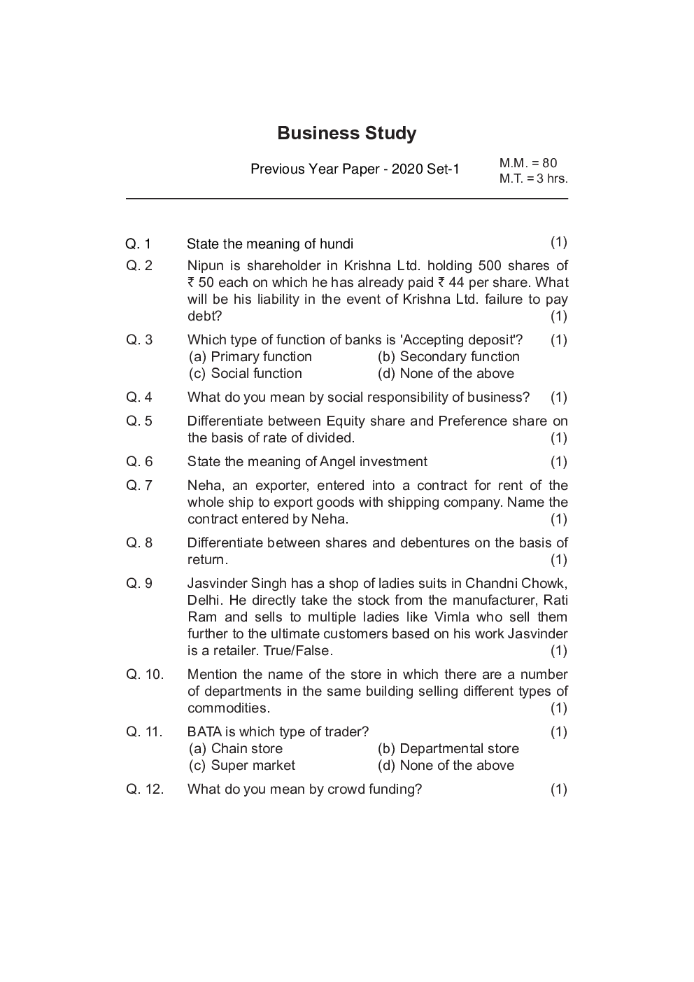 CBSE Class-11th Business Studies Previous Year Quetion Paper 2019-20 - Page 2